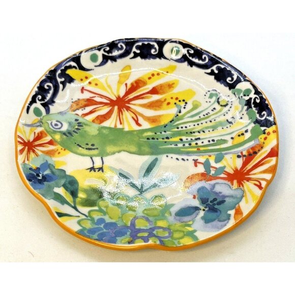 Anthropologie DODI Saucer Handpainted Peacock Design - Picture 1 of 12